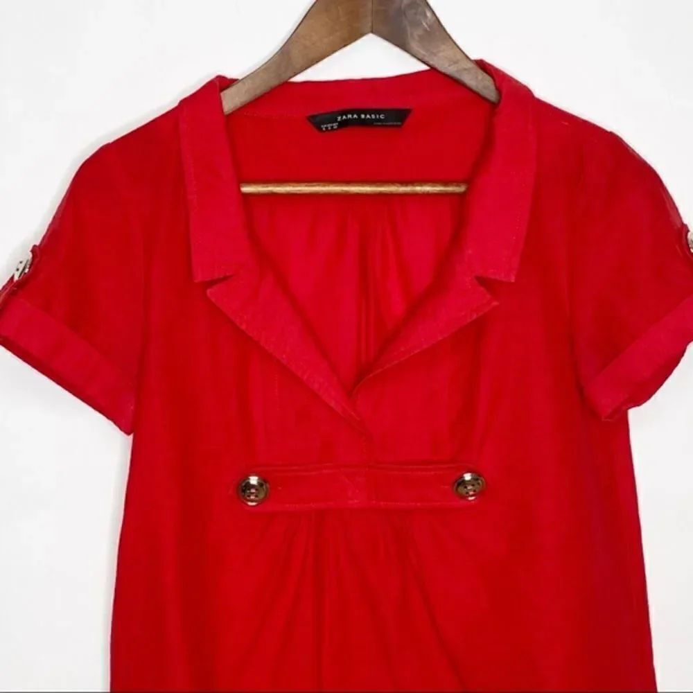 Zara Basic Red Collared V-neck Tunic Dress Small - Picture 3 of 8